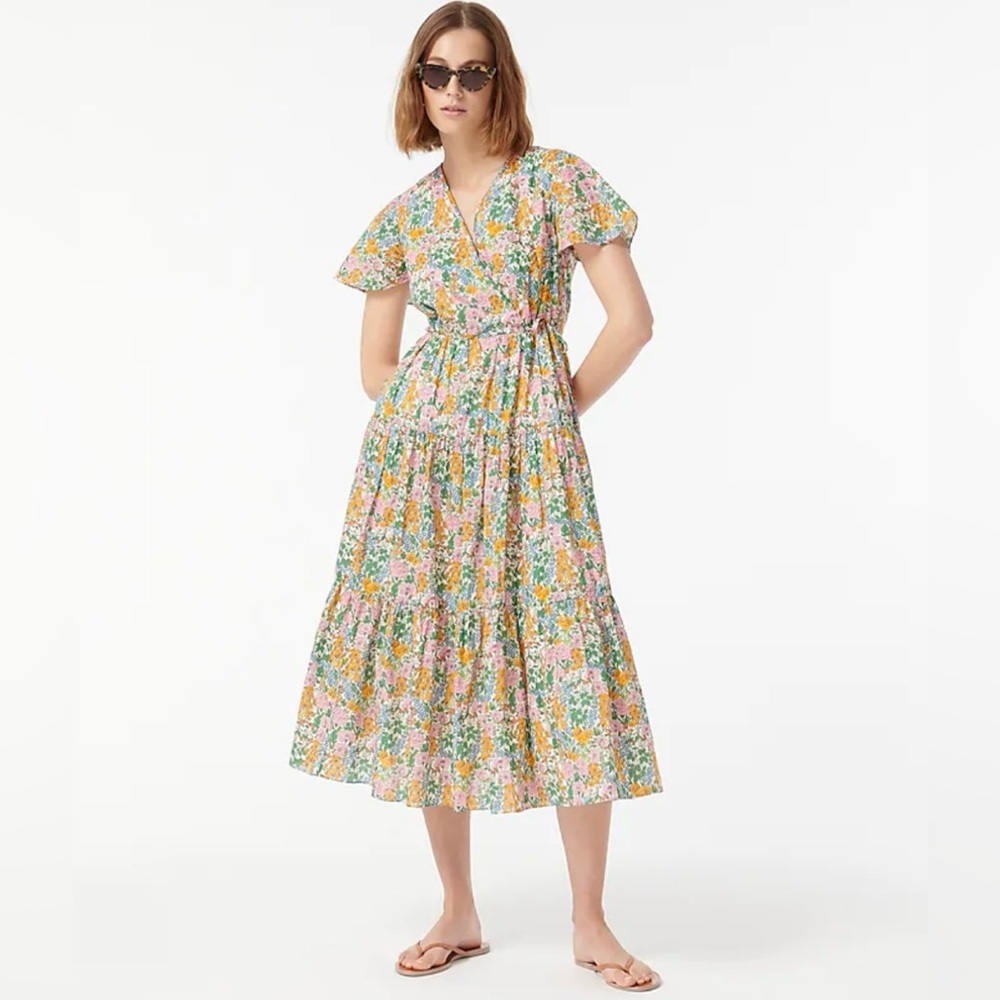 J.Crew x Liberty floral faux wrap flutter sleeve dress